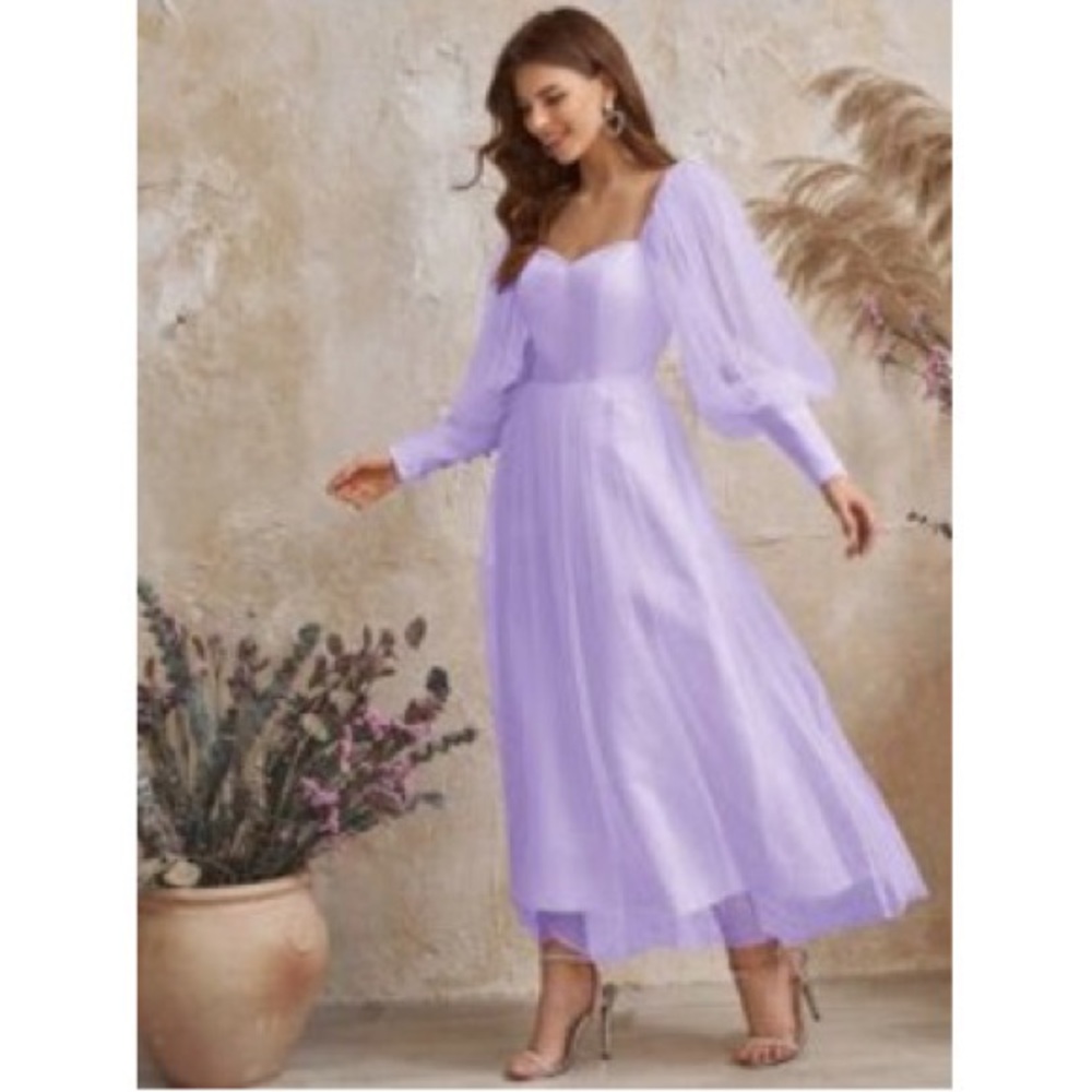 NWT Shein Lantern Sleeve Dobby Mesh Maxi Dress.